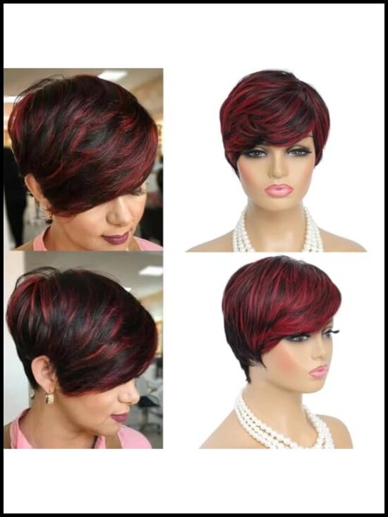 Brazilian Human Hair Pixie Cut Wig, Short Layered Wavy, Tangle Free, Adjustable